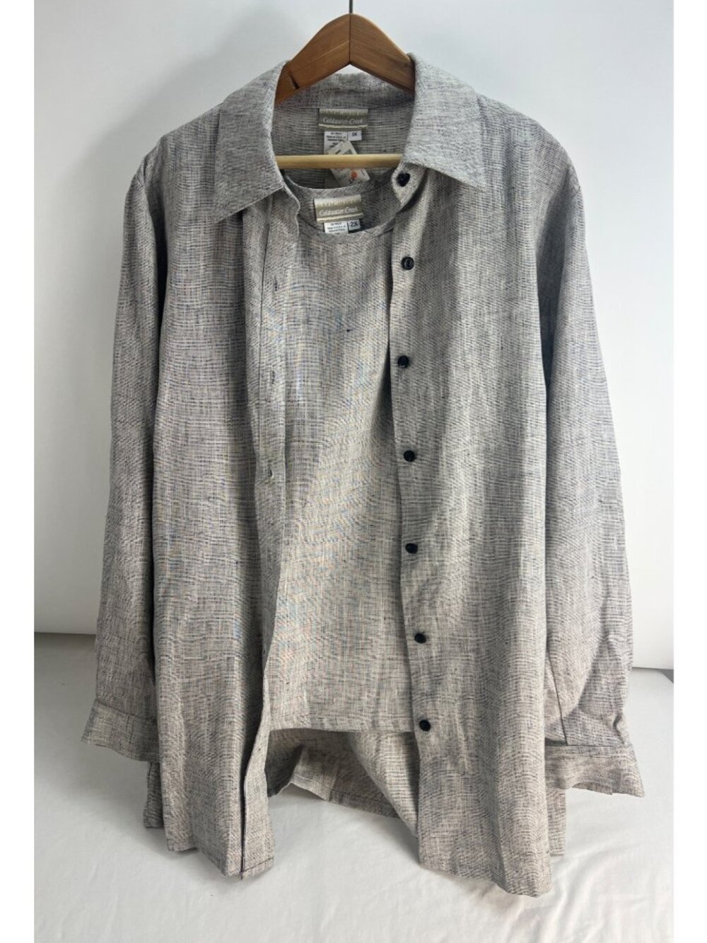 Coldwater Creek Womens 100% Linen Button Up Shirt & Tank Set Gray Size 1X